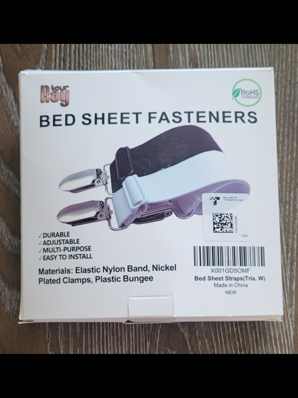 Bed Sheet Fasteners Adjustable Straps - White & Black